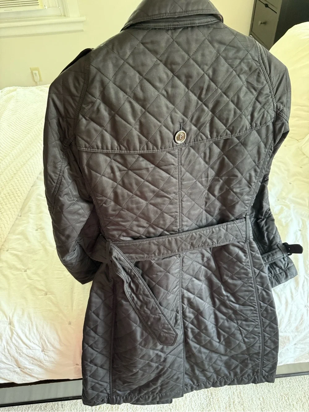 Burberry Quilted Black Trench Coat with Belted Waist - Picture 3 of 5